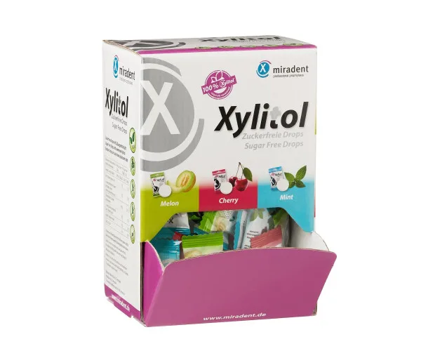 Льодяники з ксилітолом Xylitol Drops в картонному боксі (100 шт) Miradent (Німеччина)